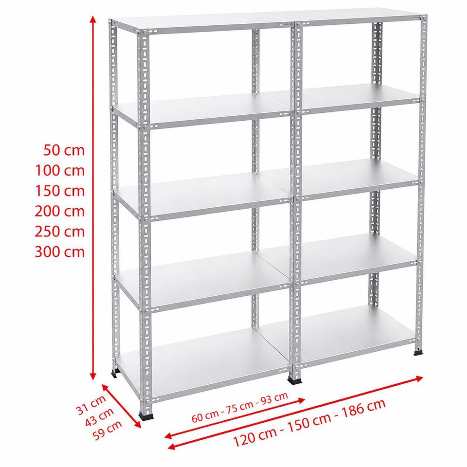 5 Katlı Duble Galvaniz Çelik Raf - Depo, Arşiv, Kiler, Dosya, Market Rafı