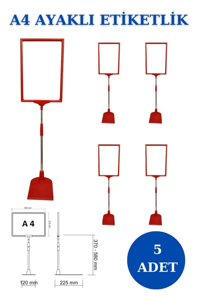 5 Adet Mavi A4 Ördek Ayaklı Fiyat Etiketi - Sepet, Stand, Teşhir, Askılık, Çerçeveli Fiyat Etiketi