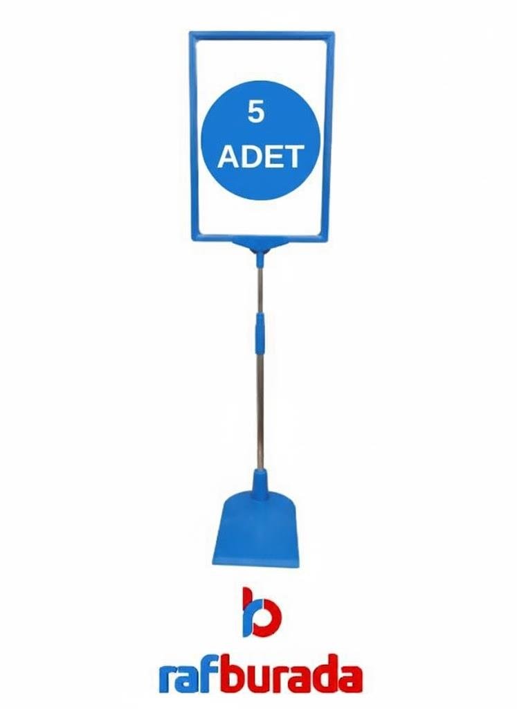 5 Adet Mavi A4 Ördek Ayaklı Fiyat Etiketi - Sepet, Stand, Teşhir, Askılık, Çerçeveli Fiyat Etiketi