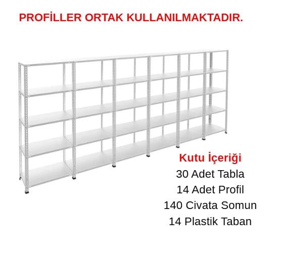 5 Katlı 6'lı Galvaniz Çelik Raf - Depo, Arşiv, Kiler, Dosya, Market Rafı