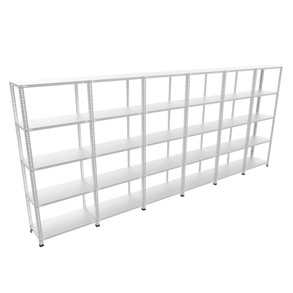 5 Katlı 6'lı Bitişik Galvaniz Çelik Raf - Depo, Arşiv, Kiler, Dosya, Market Rafı, Civatalı Raf Sistemi
