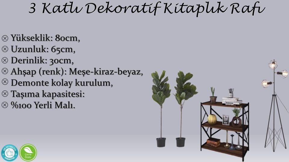 3 Katlı Kitaplık - Ahşap Duvar Rafı, Dekoratif Raf