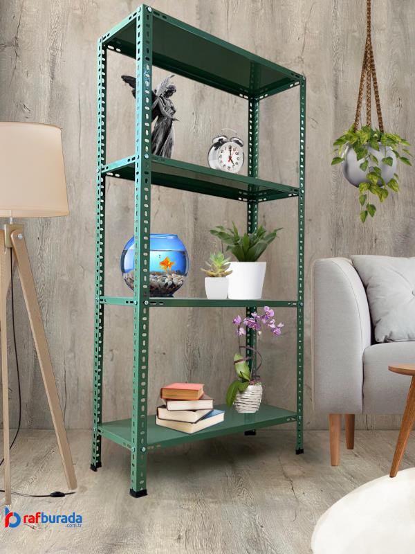 4 Katlı Renkli Çelik Raf, Depo Arşiv Kiler Rafı Kırmızı - 31 cm - 150 cm - 0.70 mm