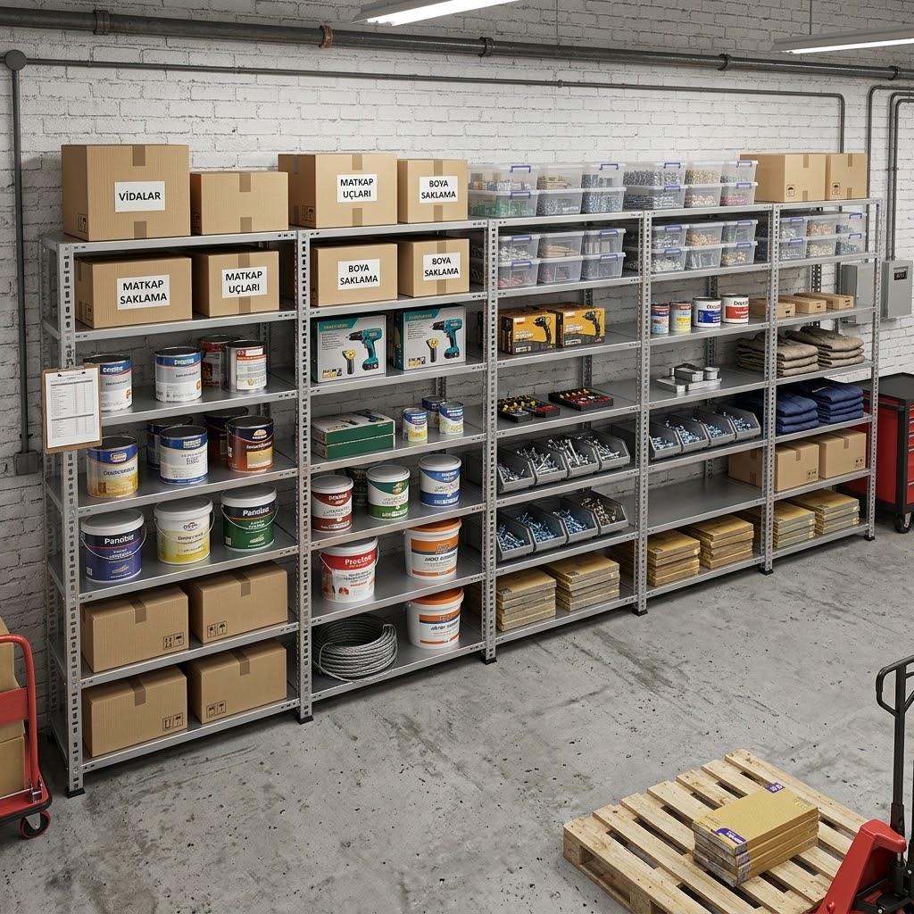 7 Katlı 5'li Galvaniz Çelik Raf - Depo, Arşiv, Kiler, Dosya, Market Rafı