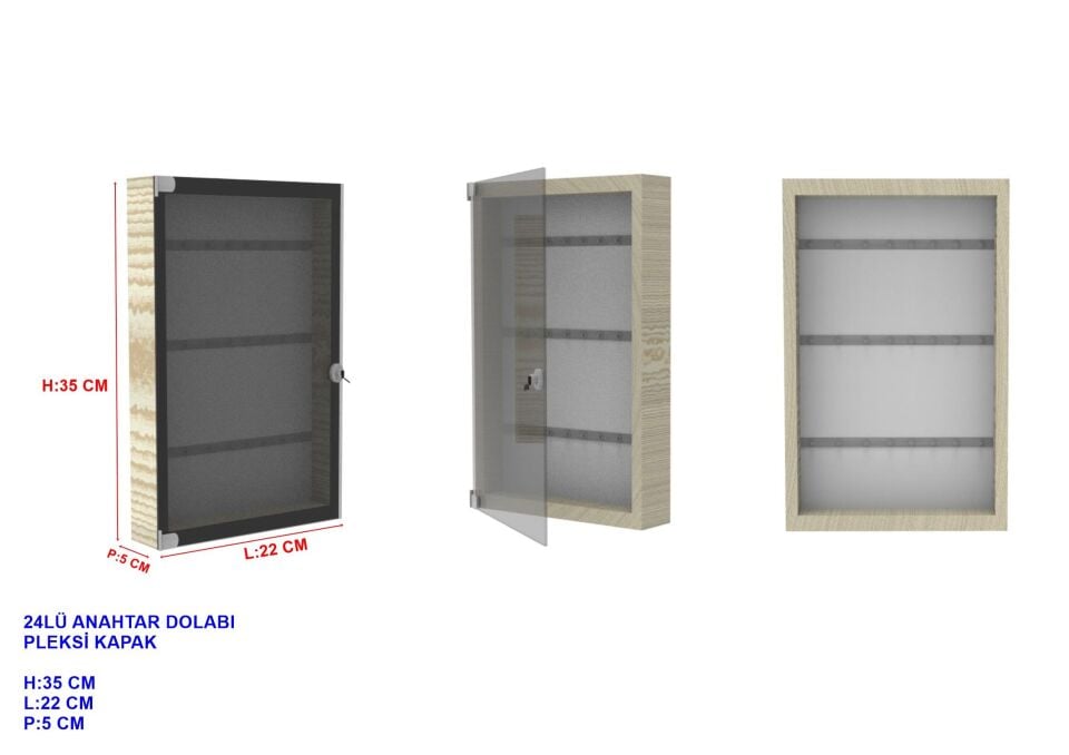 24 Anahtar Kapasiteli Ahşap Anahtar Dolabı - Pleksi Kapak
