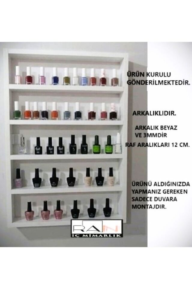 Ahşap Oje Rafı - Biblo, Takı, Aksesuar, Kozmetik Rafı - Minyatür Figür Araba Düzenleyici -  50x55 cm