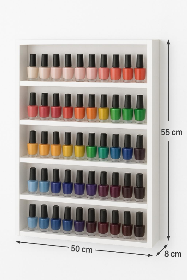 Ahşap Oje Rafı - Biblo, Takı, Aksesuar Rafı 50x55 cm