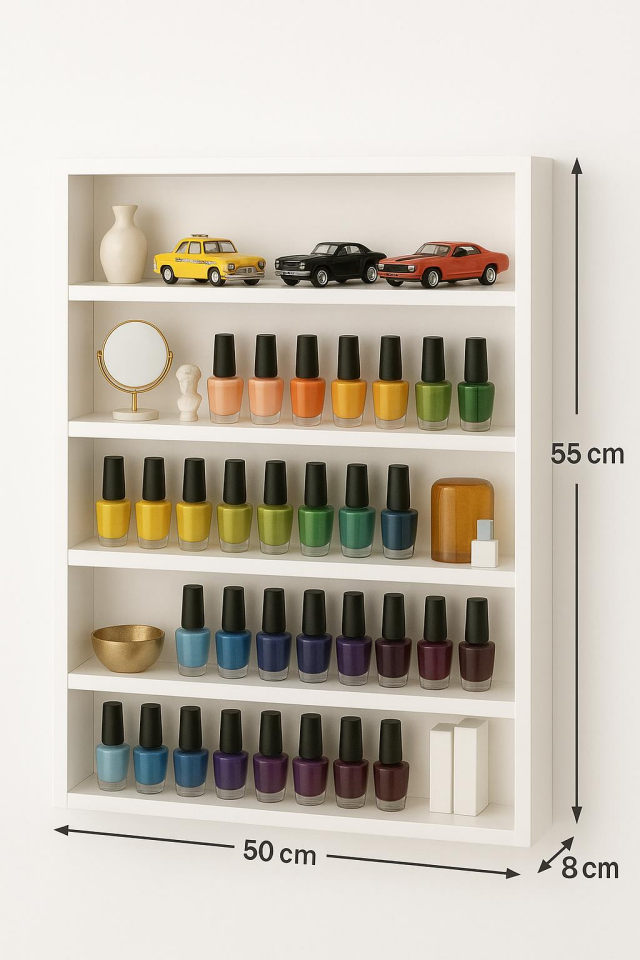 Ahşap Oje Rafı - Biblo, Takı, Aksesuar Rafı 50x55 cm