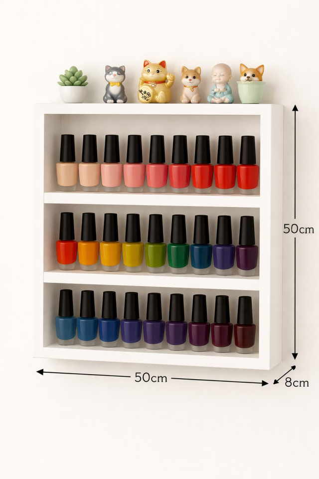 Ahşap Oje Rafı - Biblo, Takı, Aksesuar Rafı 50x55 cm