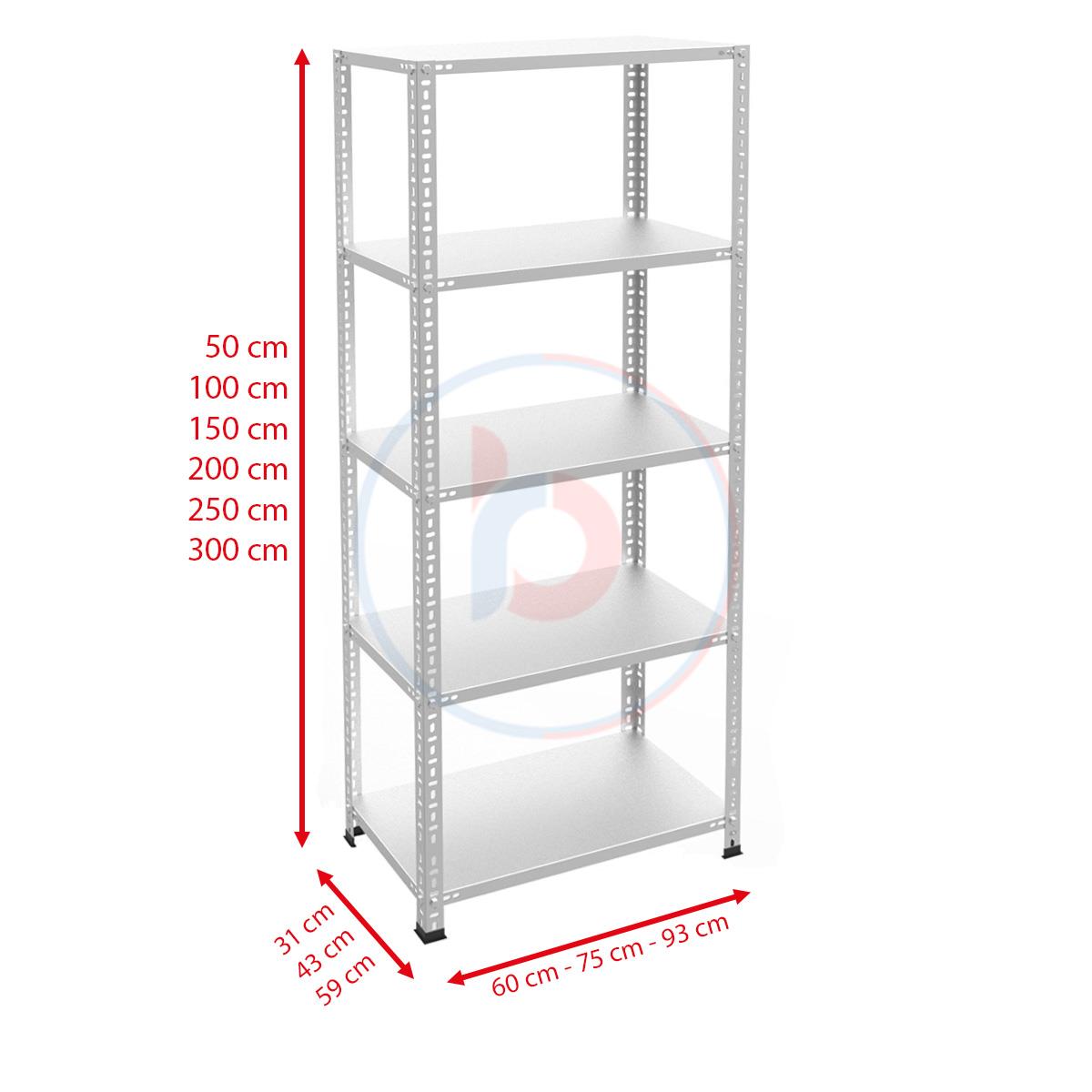 5 Katlı Galvaniz Çelik Raf - Depo, Arşiv, Kiler, Dosya, Market Rafı