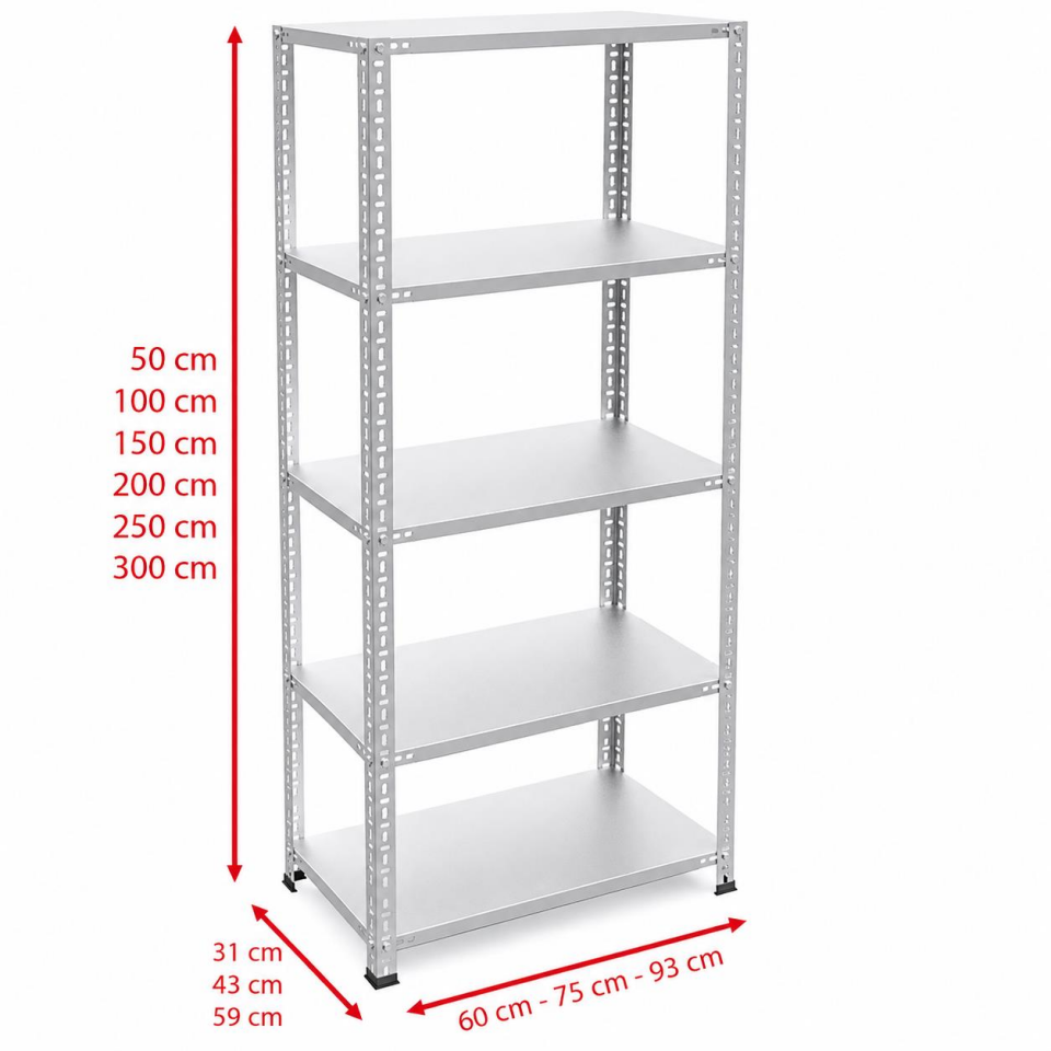 5 Katlı Galvaniz Çelik Raf - Depo, Arşiv, Kiler, Dosya, Market Rafı