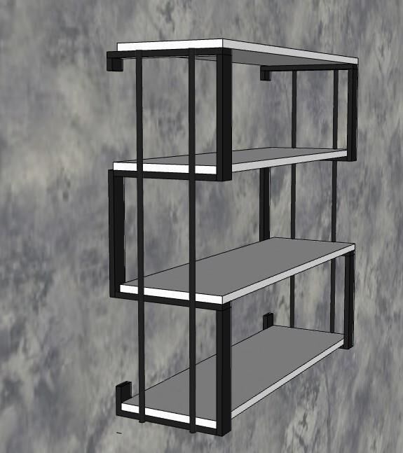 4 Raflı Dekoratif Ahşap Kitaplık - Ahşap Duvar Rafı, Dekoratif Raf