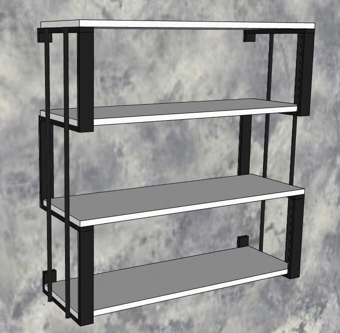 4 Raflı Dekoratif Ahşap Kitaplık - Ahşap Duvar Rafı, Dekoratif Raf