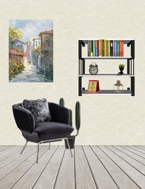 4 Raflı Dekoratif Ahşap Kitaplık - Ahşap Duvar Rafı, Dekoratif Raf