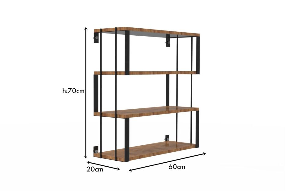 4 Raflı Dekoratif Ahşap Kitaplık - Ahşap Duvar Rafı, Dekoratif Raf
