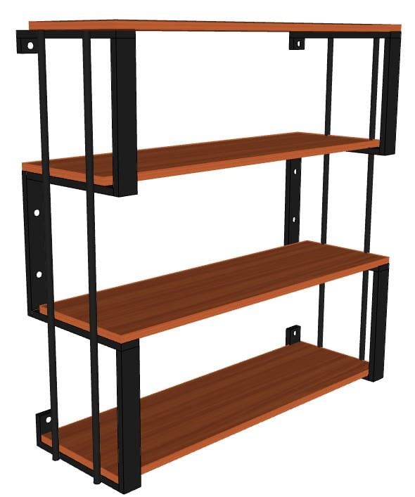 4 Raflı Dekoratif Ahşap Kitaplık - Ahşap Duvar Rafı, Dekoratif Raf Kiraz