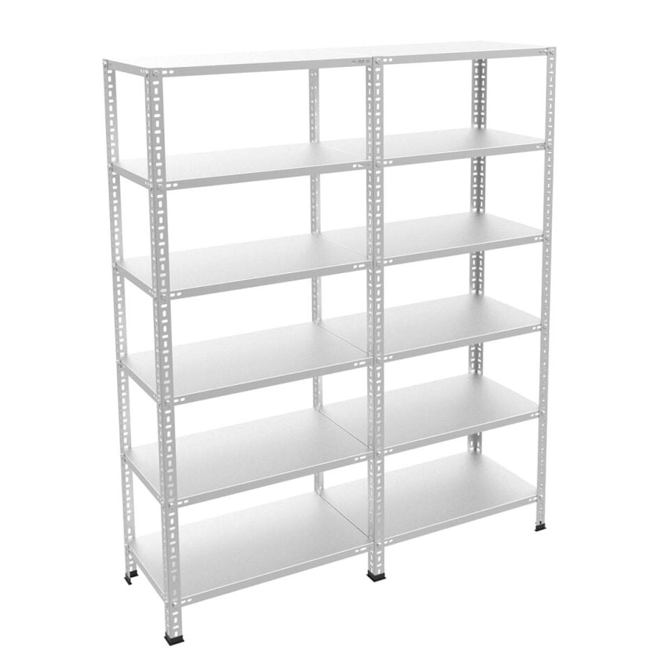 6 Katlı Duble Galvaniz Çelik Raf - Depo, Arşiv, Kiler, Dosya, Market Rafı 31x93 cm - 200 cm - 1.00 mm
