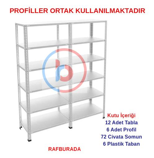 6 Katlı Duble Galvaniz Çelik Raf - Depo, Arşiv, Kiler, Dosya, Market Rafı 31x93 cm - 200 cm - 1.00 mm