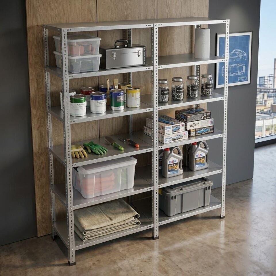 6 Katlı Duble Galvaniz Çelik Raf - Depo, Arşiv, Kiler, Dosya, Market Rafı