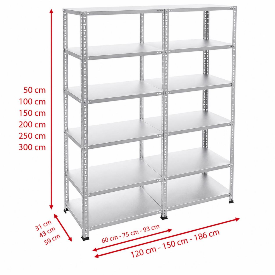 6 Katlı Duble Galvaniz Çelik Raf - Depo, Arşiv, Kiler, Dosya, Market Rafı