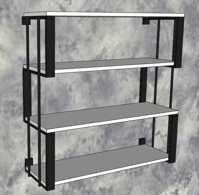 4 Raflı Dekoratif Ahşap Kitaplık - Ahşap Duvar Rafı, Dekoratif Raf Siyah