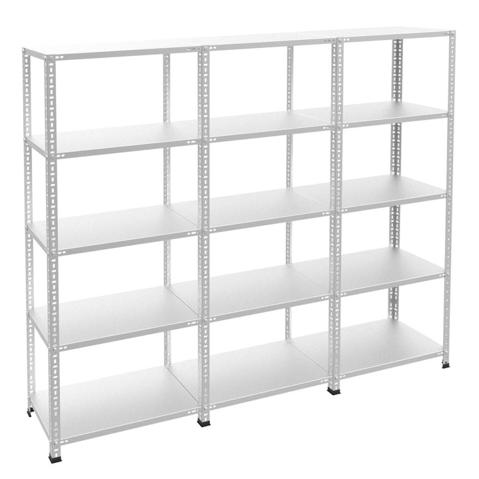 5 Katlı 3'lü Galvaniz Çelik Raf - Depo, Arşiv, Kiler, Dosya, Market Rafı