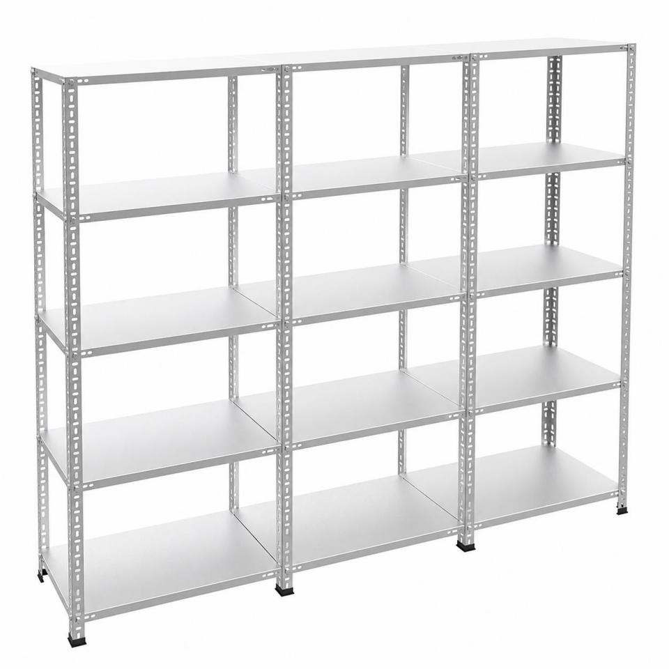 5 Katlı 3'lü Galvaniz Çelik Raf - Depo, Arşiv, Kiler, Dosya, Market Rafı