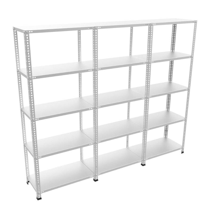 5 Katlı 3'lü Galvaniz Çelik Raf - Depo, Arşiv, Kiler, Dosya, Market Rafı 43x60 cm - 1.50 mm - 50 cm