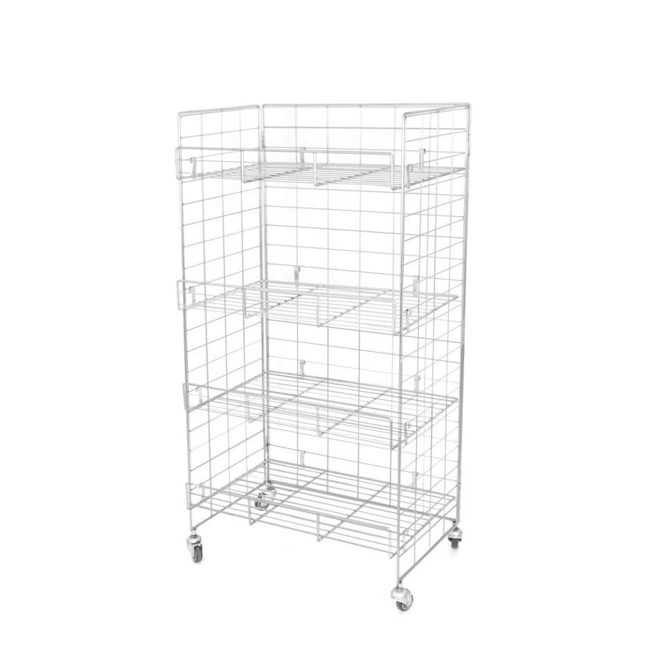 4 Katlı Katlanır Aksiyon Sepet -Tekerli Tel Stand