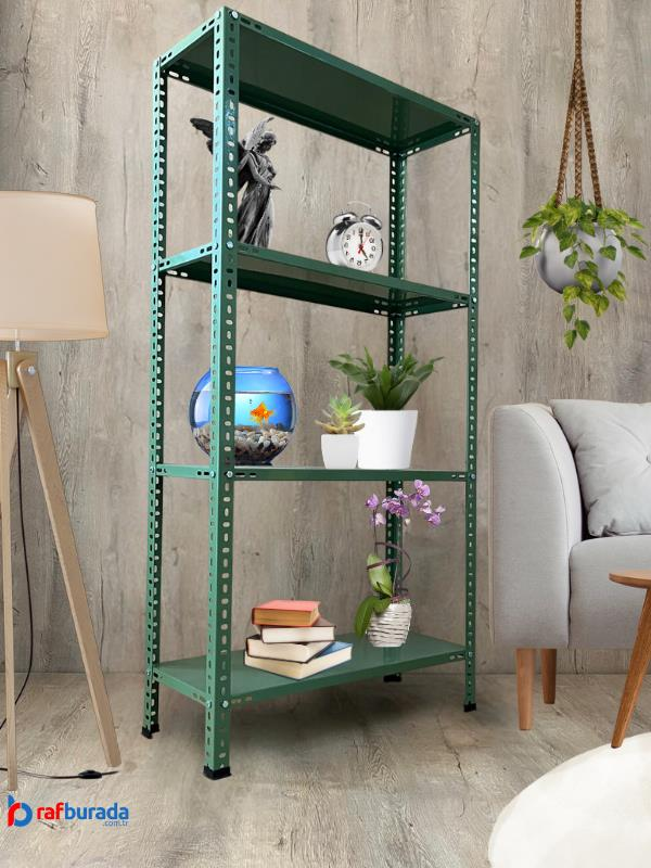 4 Katlı 31x75x150 cm Dekoratif Yeşil Çelik Raf