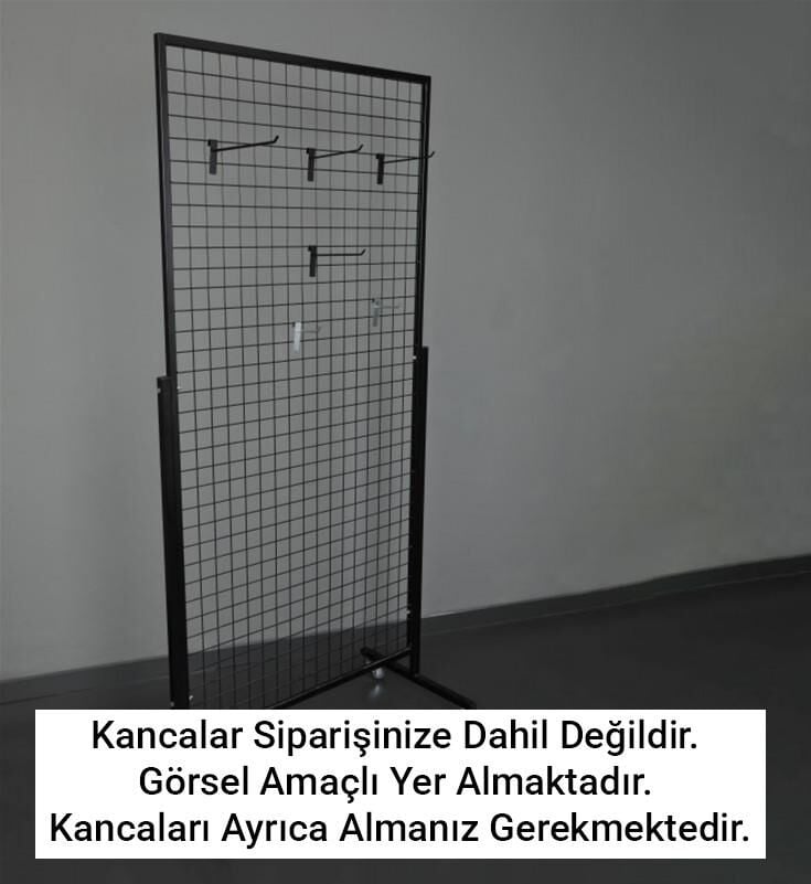 Tekerlekli Sık Telli Tel Raf - Tel Pano Stand, Duvar Askılığı 75x150 cm