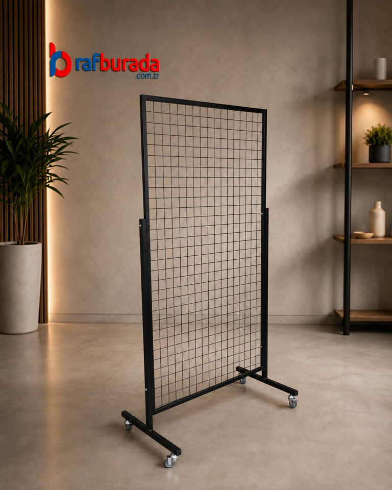 Tekerlekli Sık Telli Tel Raf - Tel Pano Stand, Duvar Askılığı