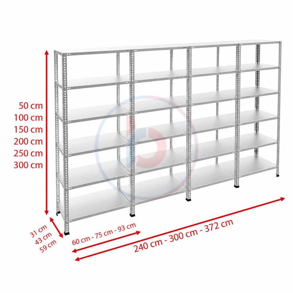 6 Katlı 4'lü Galvaniz Çelik Raf - Depo, Arşiv, Kiler, Dosya, Market Rafı