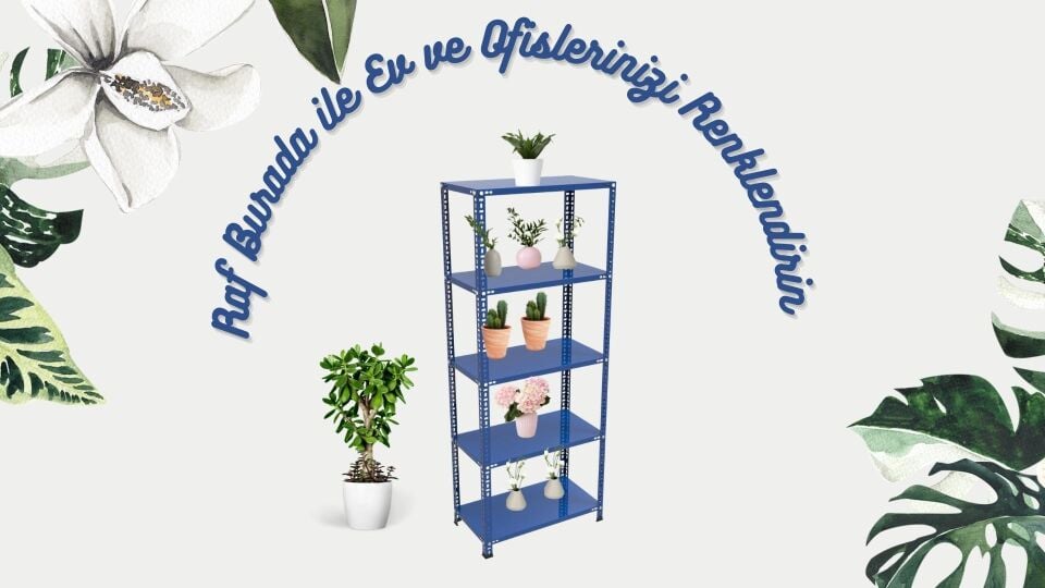 5 Katlı Mavi Renk Çelik Raf - Çiçeklik Rafı, Ofis Rafı