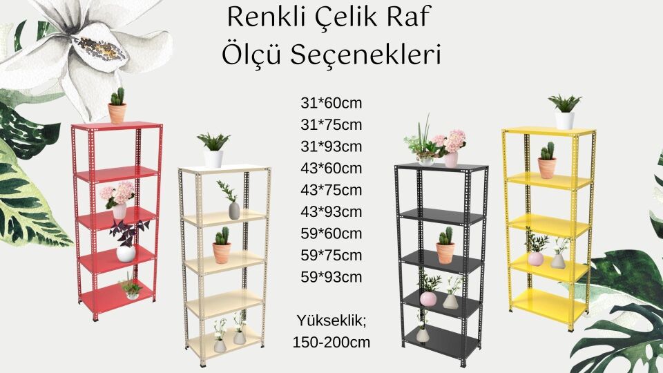 5 Katlı Mavi Renk Çelik Raf - Çiçeklik Rafı, Ofis Rafı