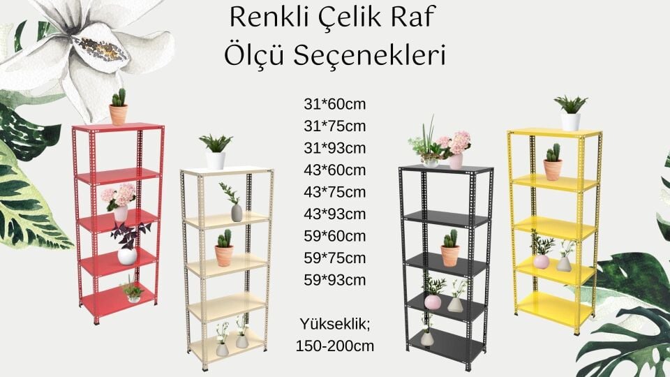 5 Katlı Mavi Renk Çelik Raf - Çiçeklik Rafı, Ofis Rafı