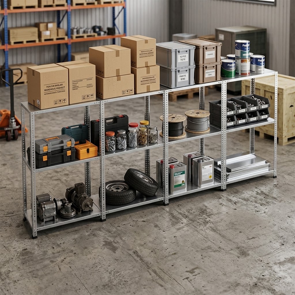 3 Katlı 4'lü Galvaniz Çelik Raf - Depo, Arşiv, Kiler, Dosya, Market Rafı