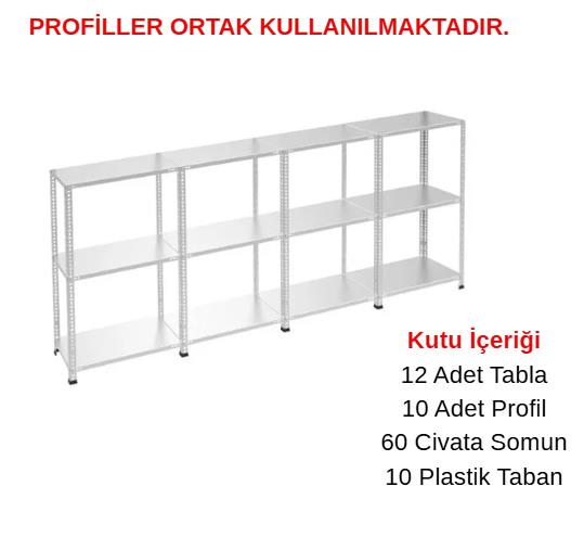 3 Katlı 4'lü Galvaniz Çelik Raf - Depo, Arşiv, Kiler, Dosya, Market Rafı