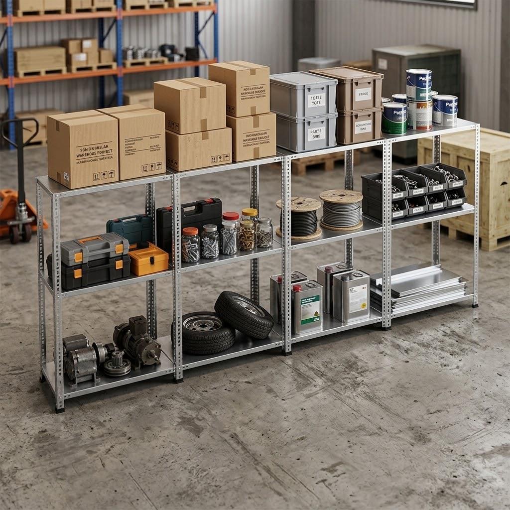 3 Katlı 4'lü Galvaniz Çelik Raf - Depo, Arşiv, Kiler, Dosya, Market Rafı