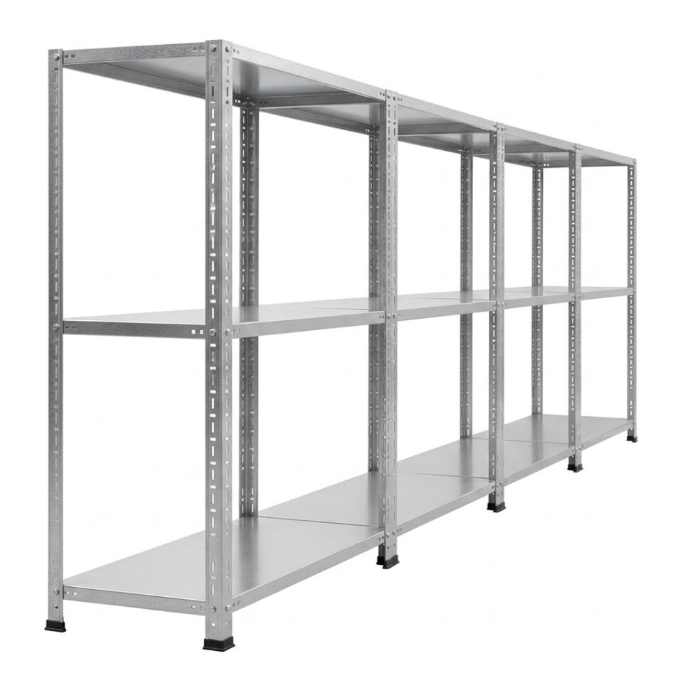 3 Katlı 4'lü Galvaniz Çelik Raf - Depo, Arşiv, Kiler, Dosya, Market Rafı