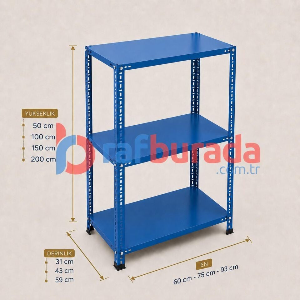 3 Katlı Renkli Dekoratif Çelik Raf - Çiçeklik Rafı, Ofis Rafı 0,70 mm