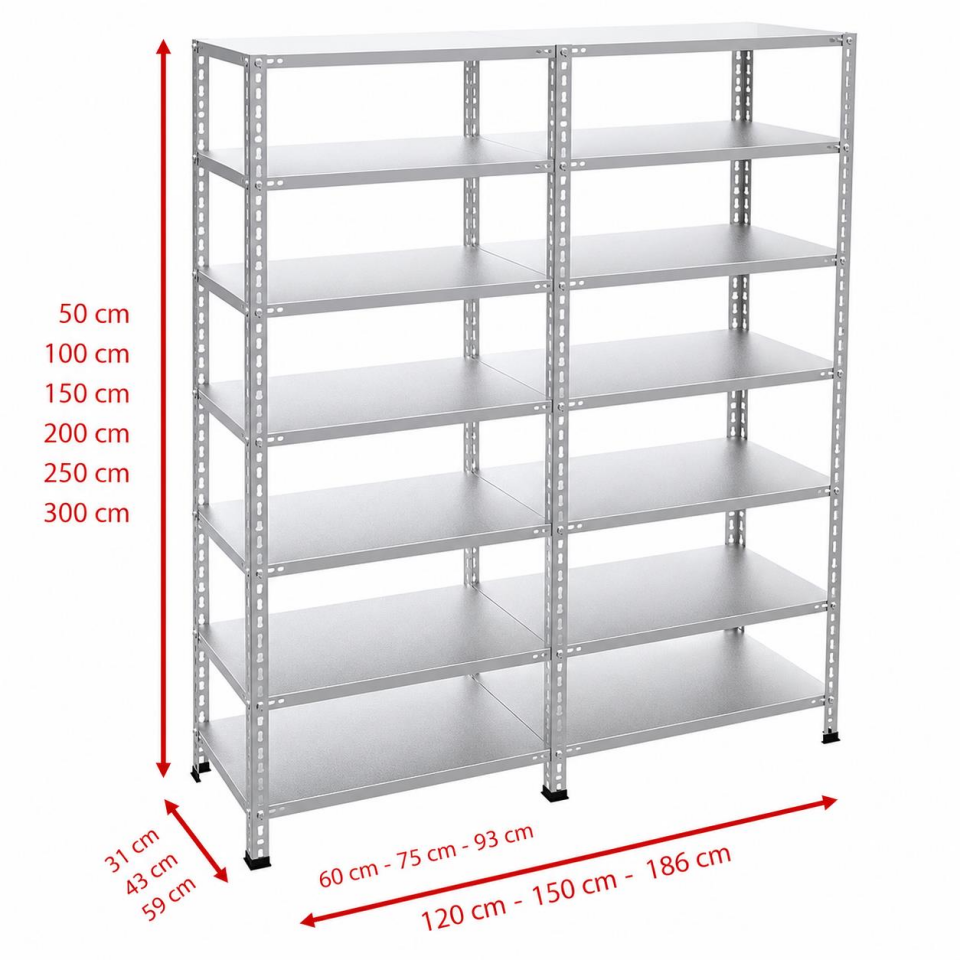 7 Katlı Duble Galvaniz Çelik Raf - Depo, Arşiv, Kiler, Dosya, Market Rafı