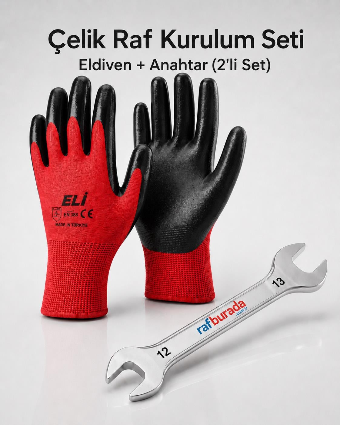 Çelik Raf Kurulum Seti – Eldiven + Anahtar (2'li Set)Ekonomik boy