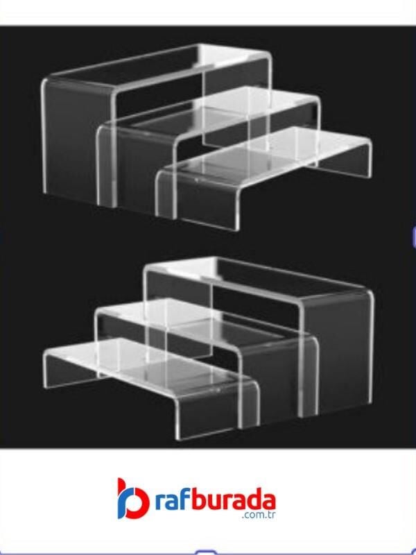 2 ADET 3'lü Merdiven Set Stand - Kozmetik Ürün Düzenleyici, Ayakkabı Ve Hobi-Figür Teşhir Standı