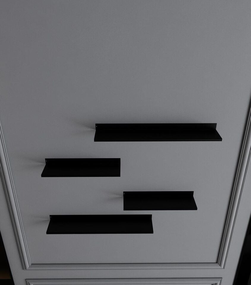 3'lü Siyah Dekoratif Metal Duvar Rafı - Kitaplık, Çok Amaçlı Raf