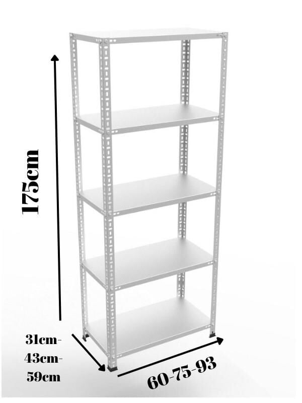 4 Katlı Galvaniz Çelik Raf H:175 cm - Depo, Arşiv, Kiler, Dosya, Market Rafı