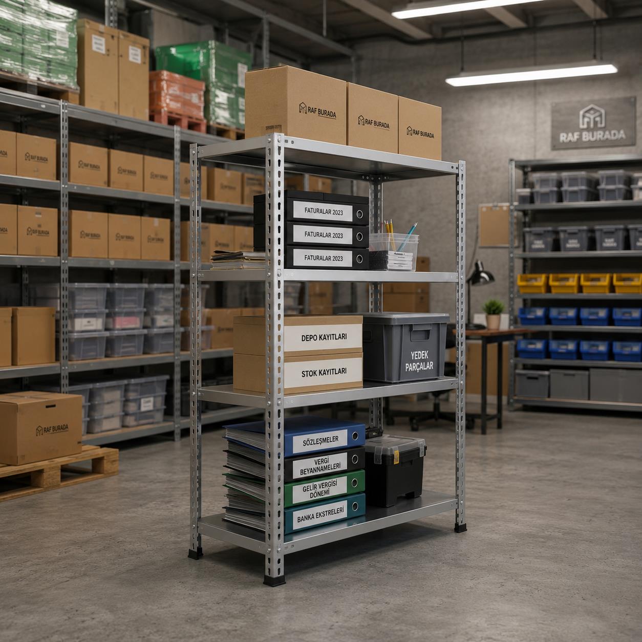 4 Katlı Galvaniz Çelik Raf H:175 cm - Depo, Arşiv, Kiler, Dosya, Market Rafı