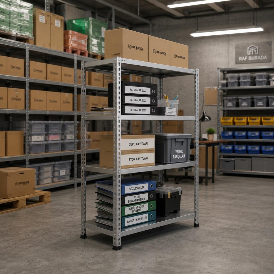 4 Katlı Galvaniz Çelik Raf H:175 cm - Depo, Arşiv, Kiler, Dosya, Market Rafı