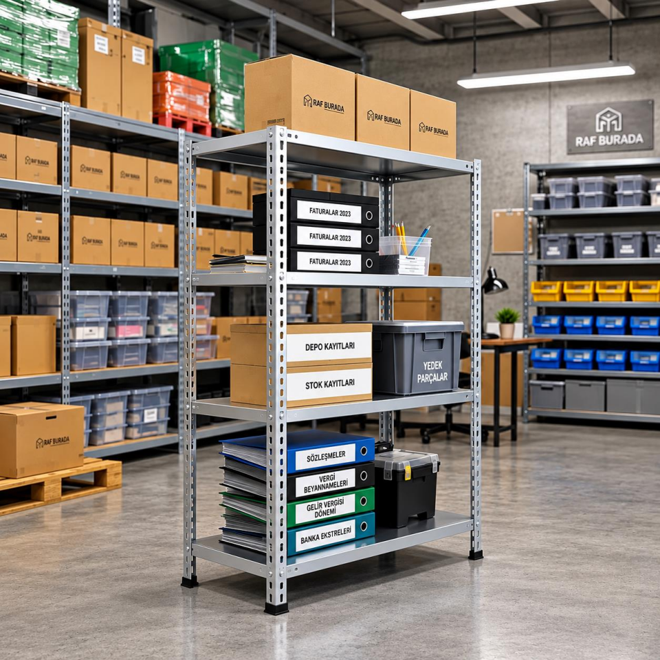4 Katlı Galvaniz Çelik Raf H:175 cm - Depo, Arşiv, Kiler, Dosya, Market Rafı