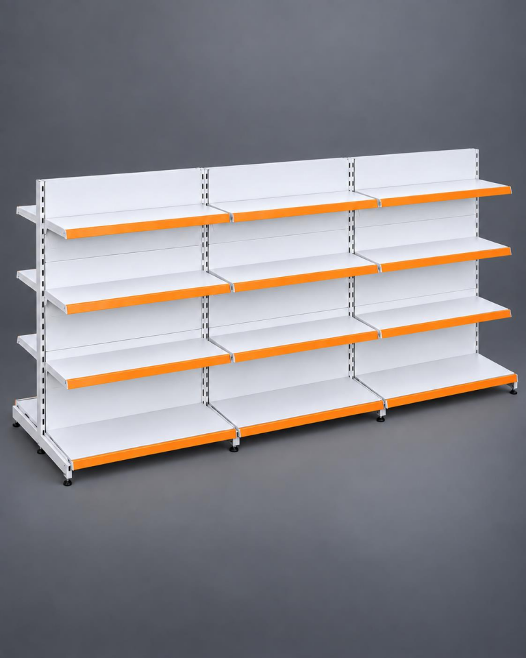 Çift Taraflı (Ekonomik) 3'lü Orta Reyon, Market Rafı-Bazasız H:140 cm